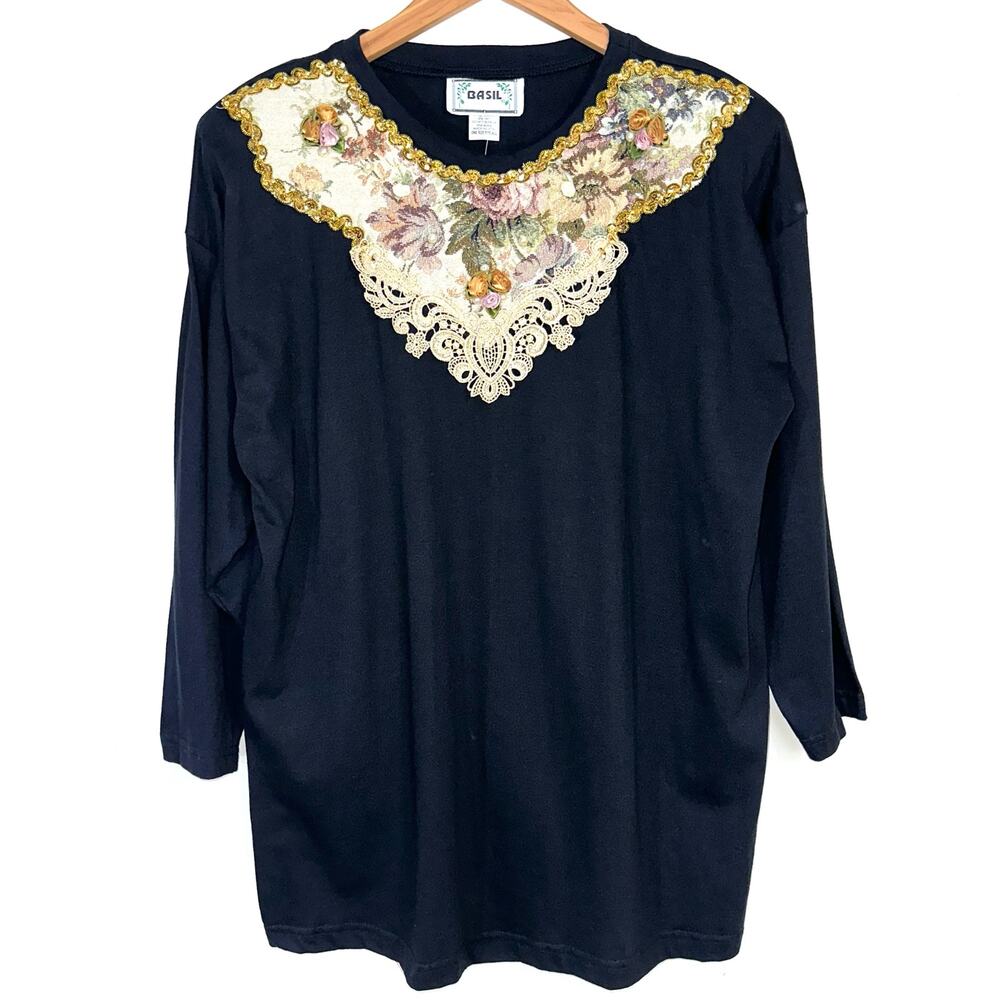 NWT Vintage Deadstock Black Tapestry Crochet T-Shirt OSFA